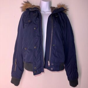 American Eagle Outfitters Navy Coat with Faux Fur
